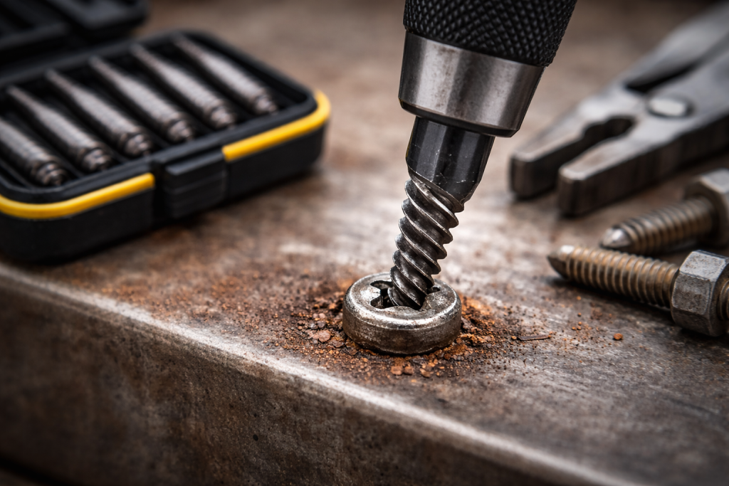 Avvitatura di una vite su superficie metallica con avvitatore elettrico