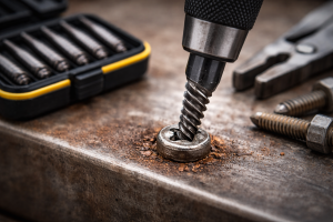 Avvitatura di una vite su superficie metallica con avvitatore elettrico