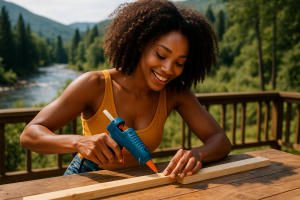 Donna che utilizza una pistola a caldo per colla nei lavori di bricolage – guida 2025