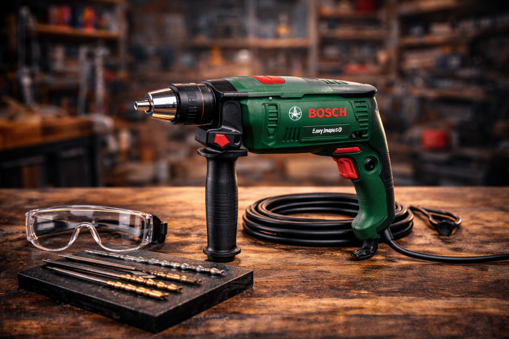Trapano Bosch EasyImpact a filo su banco da lavoro – miglior trapano qualità prezzo 2025