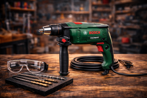 Trapano Bosch EasyImpact a filo su banco da lavoro – miglior trapano qualità prezzo 2025