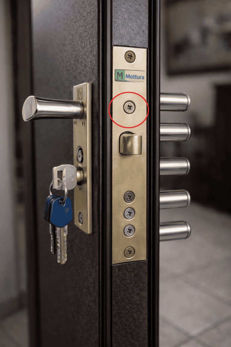 Cilindro europeo installato nella serratura di una porta blindata